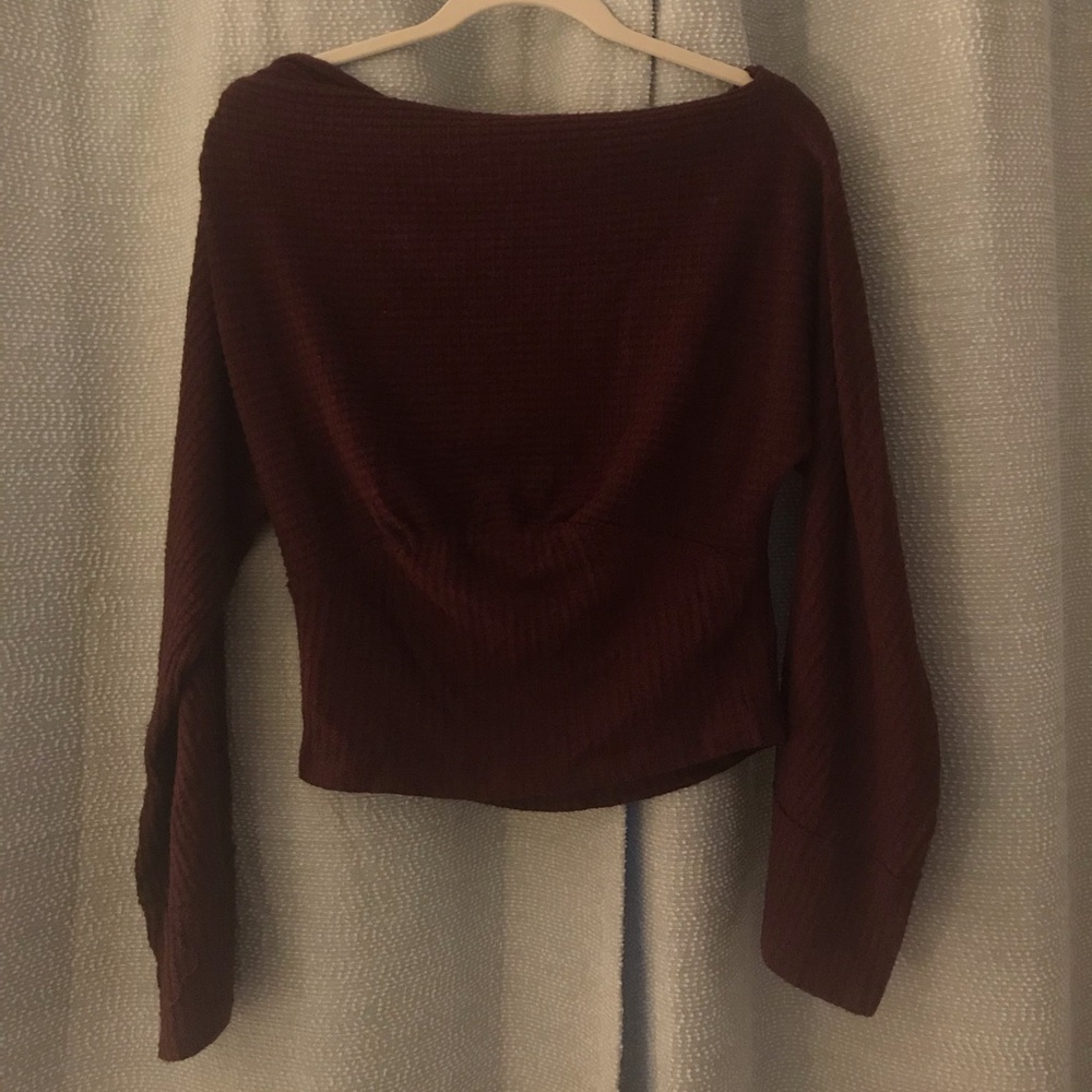 Long Sleeve Maroon Off The Shoulder Sweater